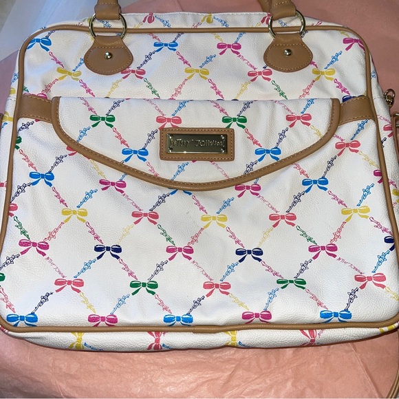 BETSEY JOHNSON Colorful Bowtie Vegan Leather Messenger Padded Laptop Bag, boho - Picture 7 of 10